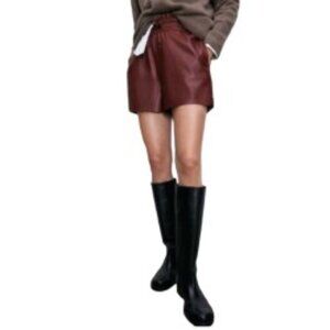 Zara Burgundy Faux Leather High Waist Shorts XSmall